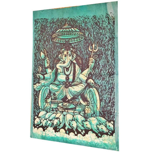 Batik Cotton Fabric Krauncha Ganesha Wall Decor Banner Tapestry